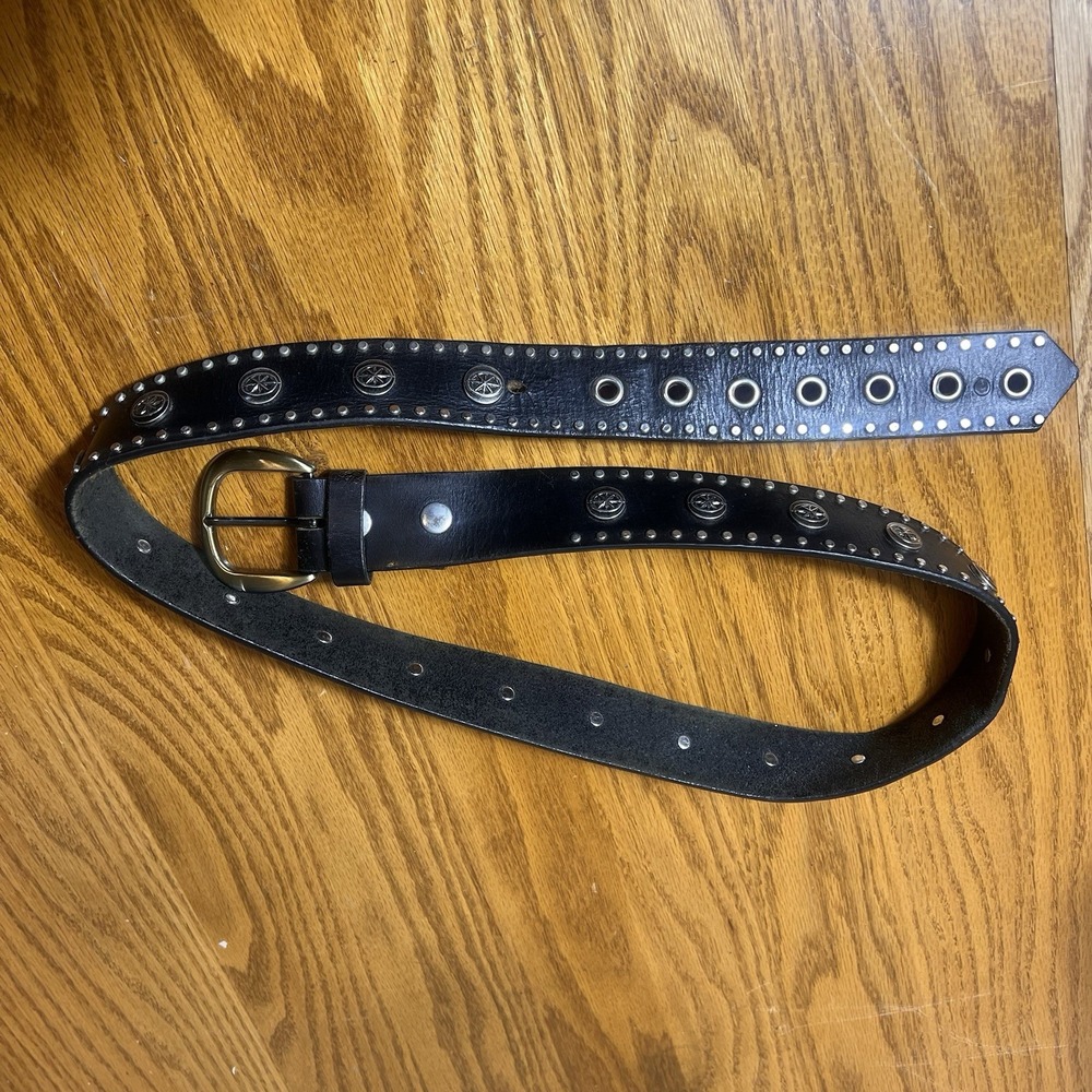 Women Fashion Belt Western Cowgirl Star Studded Black Leather Belt 43" Long